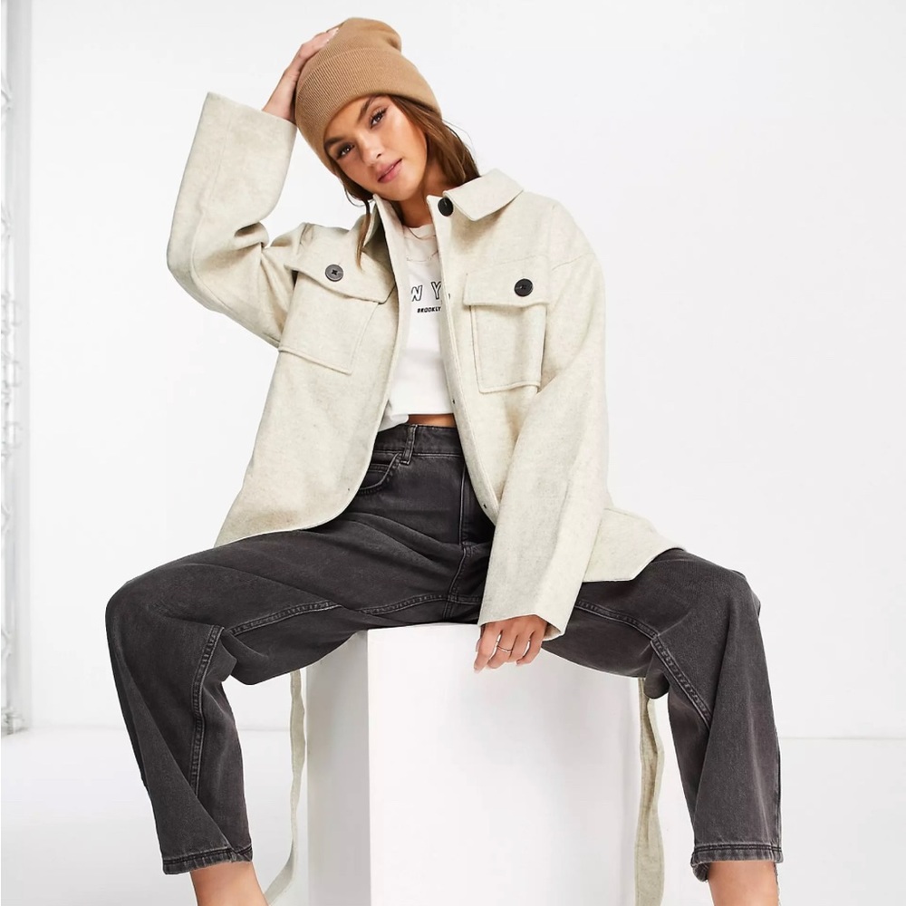 ASOS DESIGN belted shacket coat in cream Size US 2